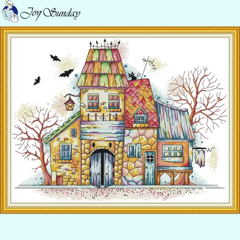 Cartoon Little House Scenery DIY Cross Stitch
