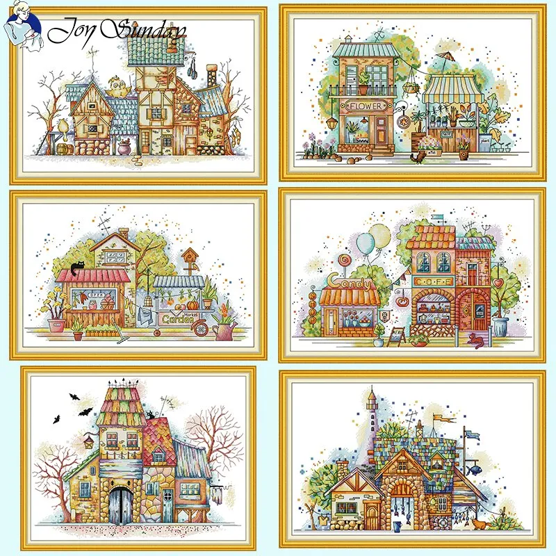 Cartoon Little House Scenery DIY Cross Stitch