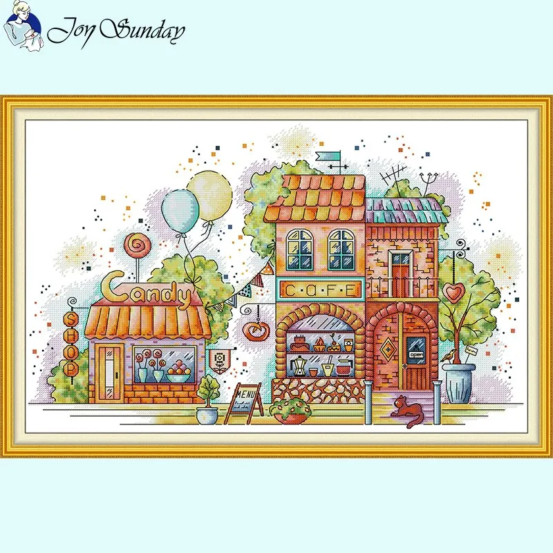 Cartoon Little House Scenery DIY Cross Stitch