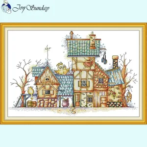 Cartoon Little House Scenery DIY Cross Stitch