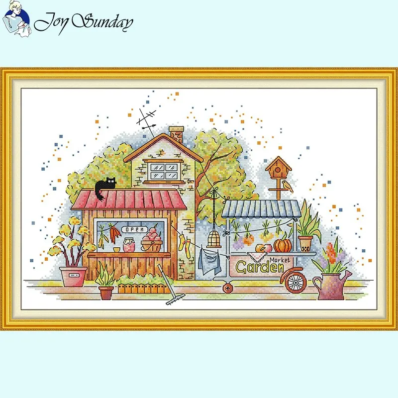 Cartoon Little House Scenery DIY Cross Stitch