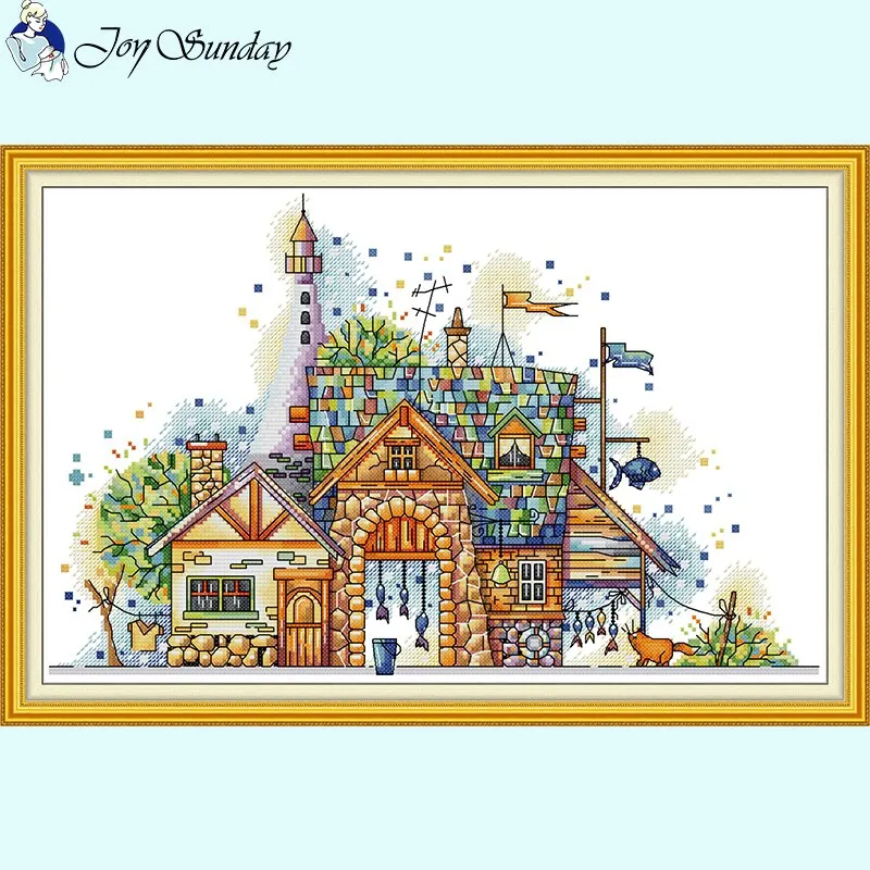 Cartoon Little House Scenery DIY Cross Stitch