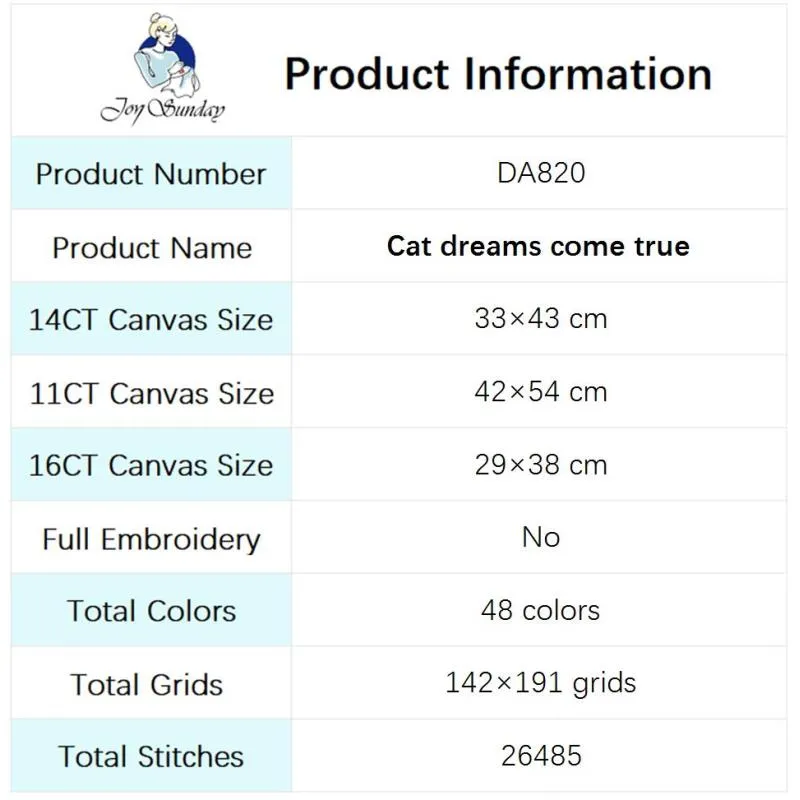 Cats Dreams Come True Cartoon Animal Pattern Cross Stitch Kit