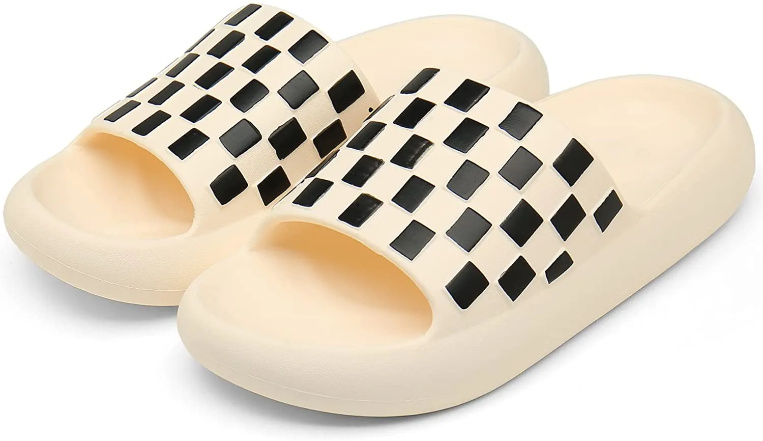 Chaychax Men'S and Women'S Classic Checkered Cloud Slides Shower Slippers Bathroom Sandals with Non-Slip Cushioned Thick Sole