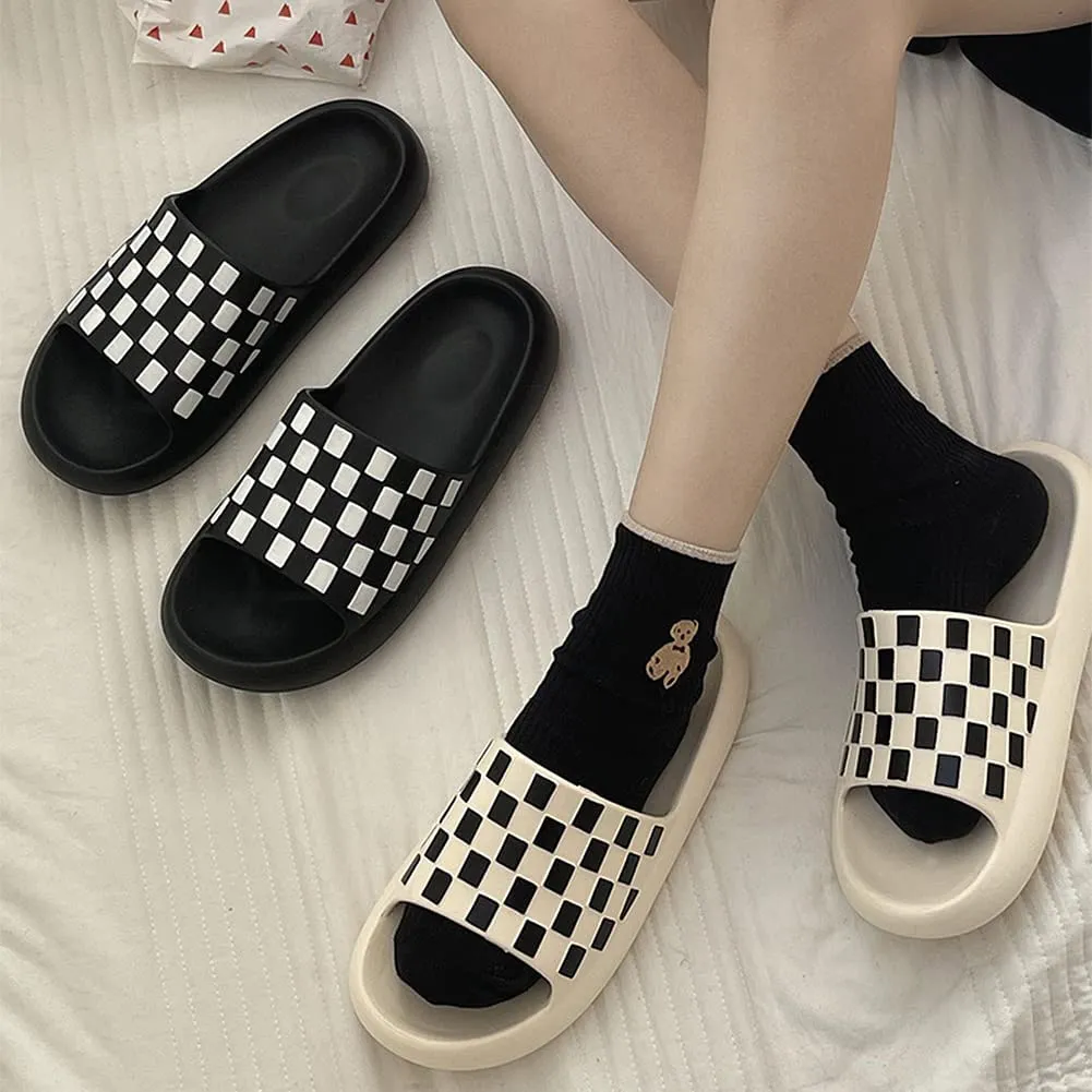 Chaychax Men'S and Women'S Classic Checkered Cloud Slides Shower Slippers Bathroom Sandals with Non-Slip Cushioned Thick Sole