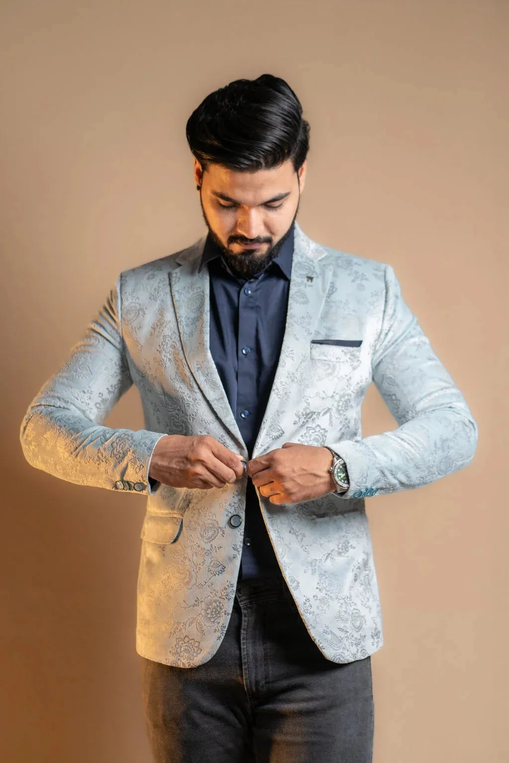 Cool Grey Velvet Blazer