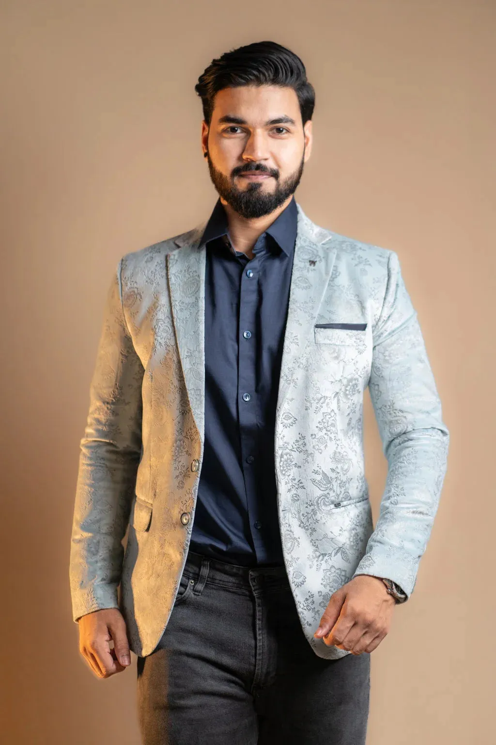 Cool Grey Velvet Blazer