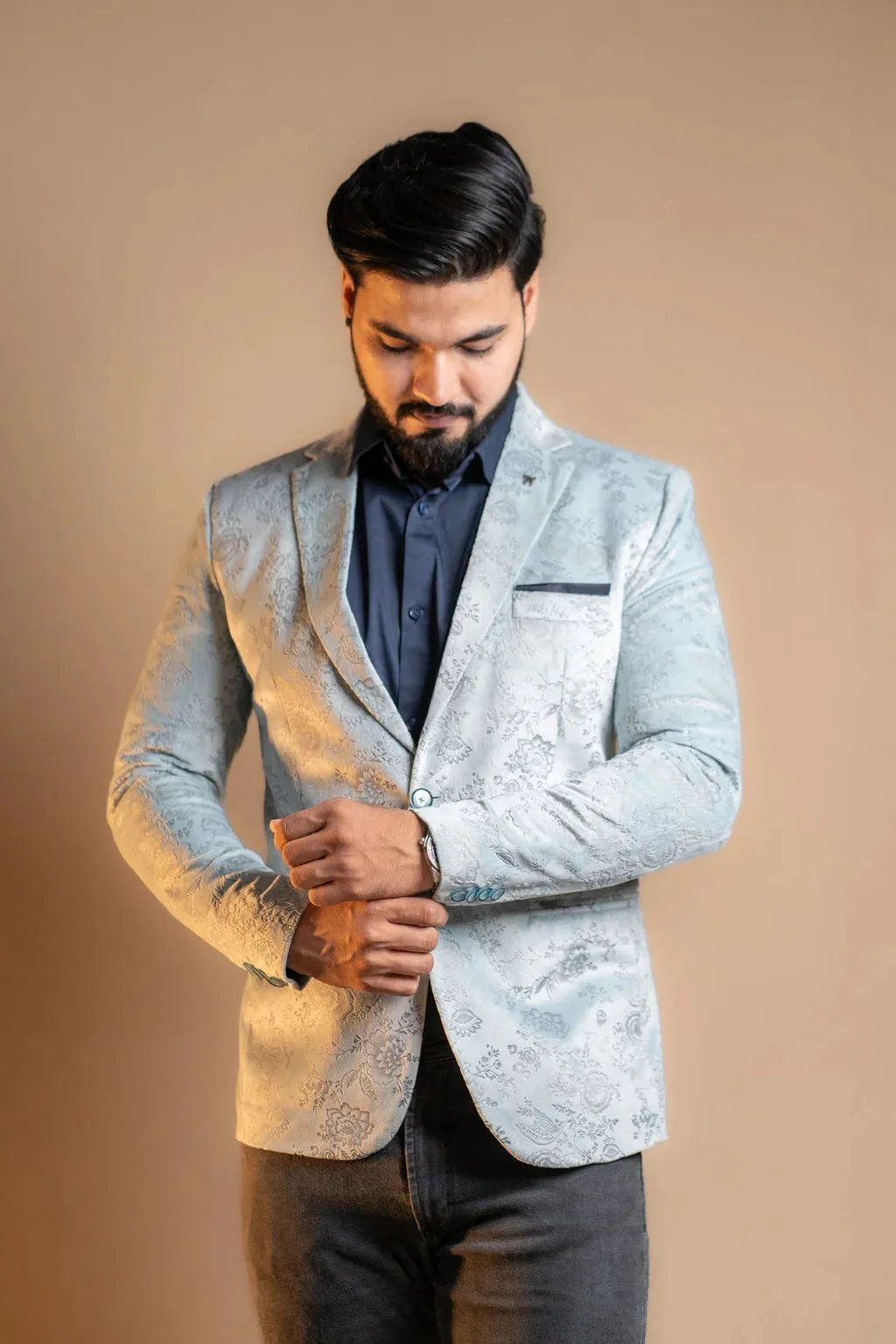 Cool Grey Velvet Blazer