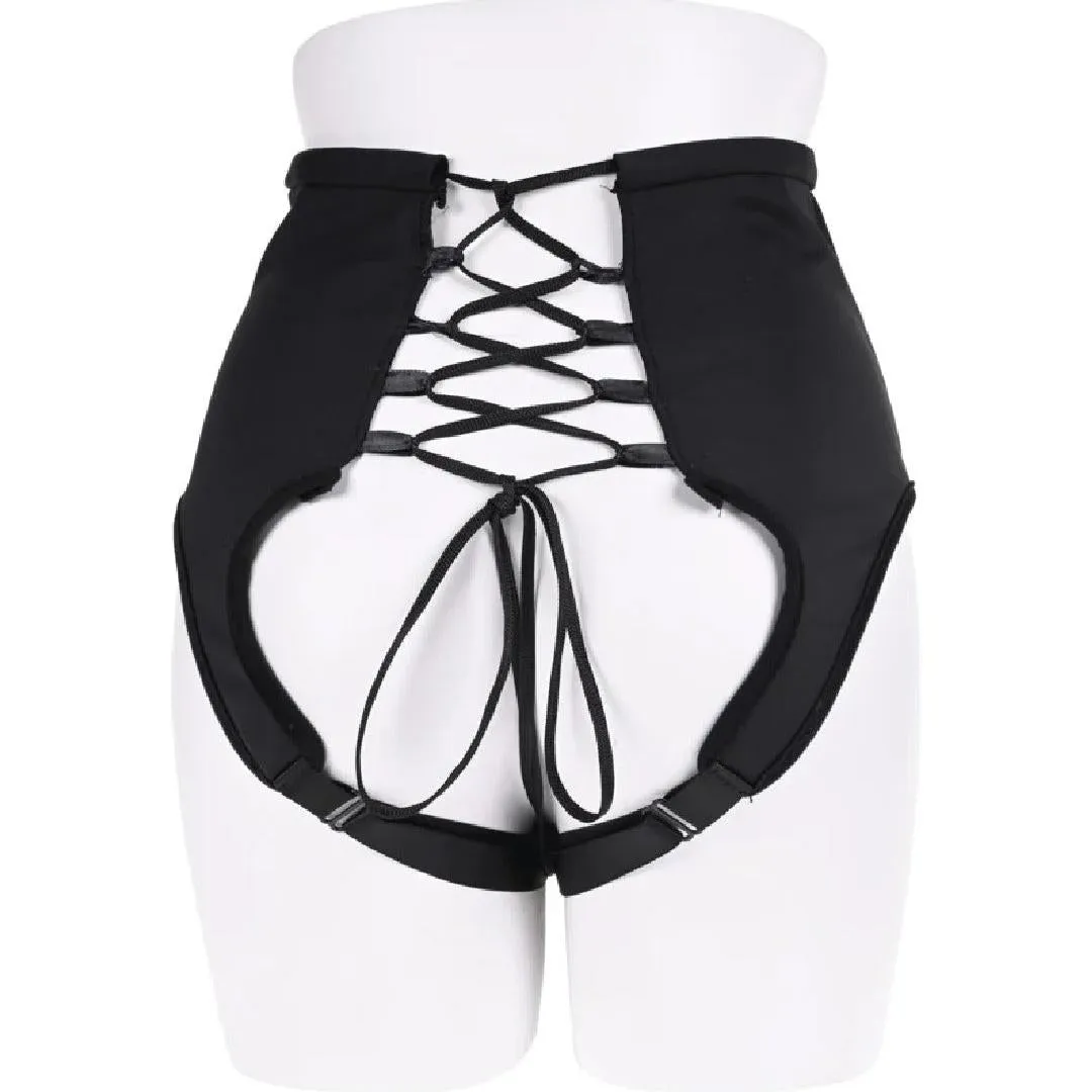 Corset High Waisted Adjustable Black Strap On Harness