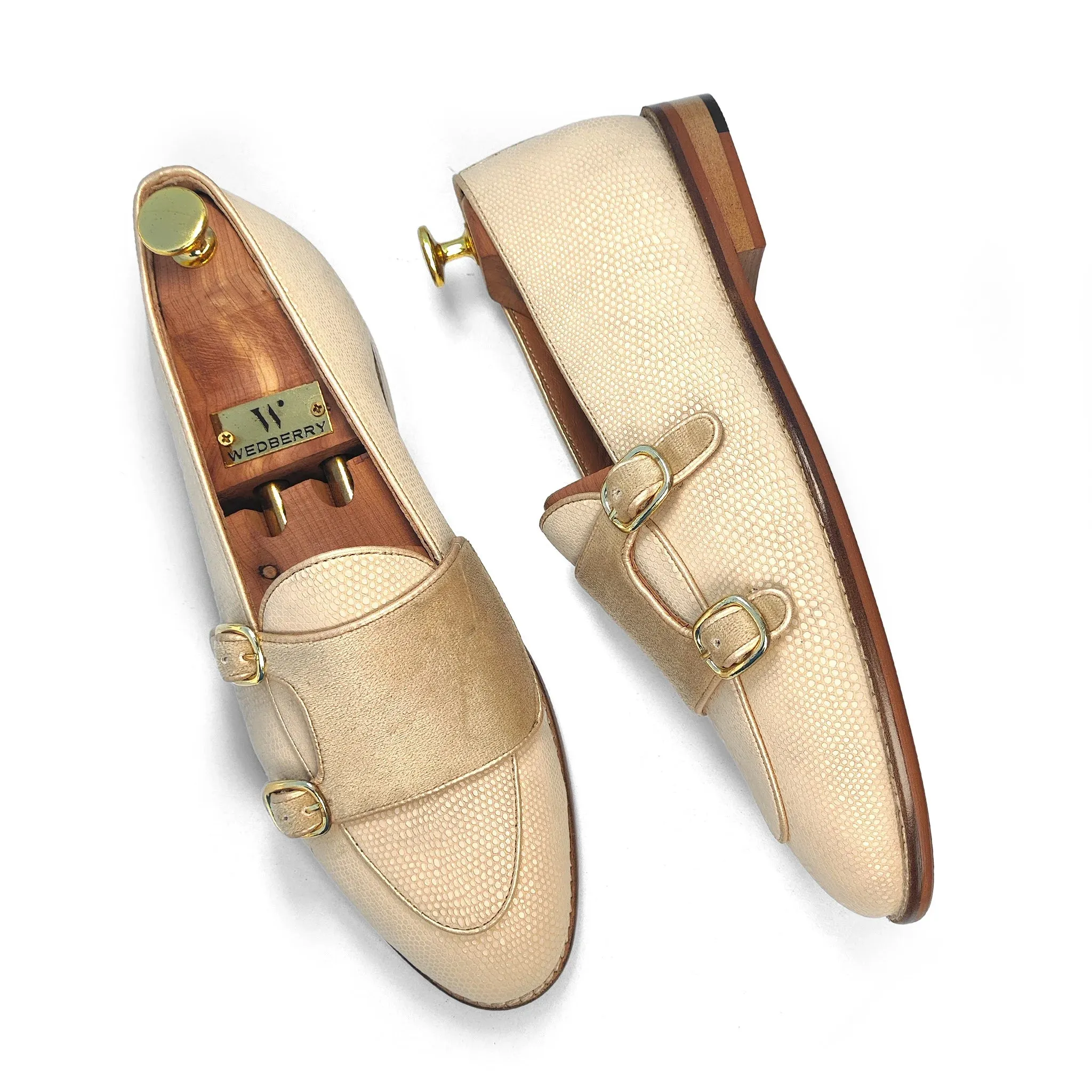 Crème Pearl Monk Strap Loafers for Men