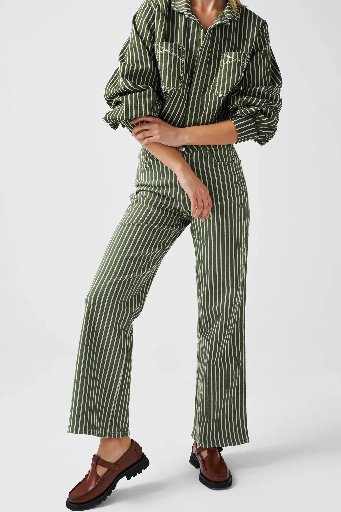 Cropped Piper Jacket - Striped Khaki