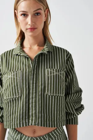 Cropped Piper Jacket - Striped Khaki