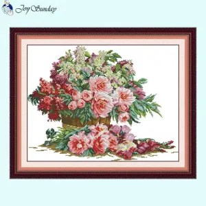 Cross Stitch Embroidery Kit Cluster of Flowers DIY Floral Patterns