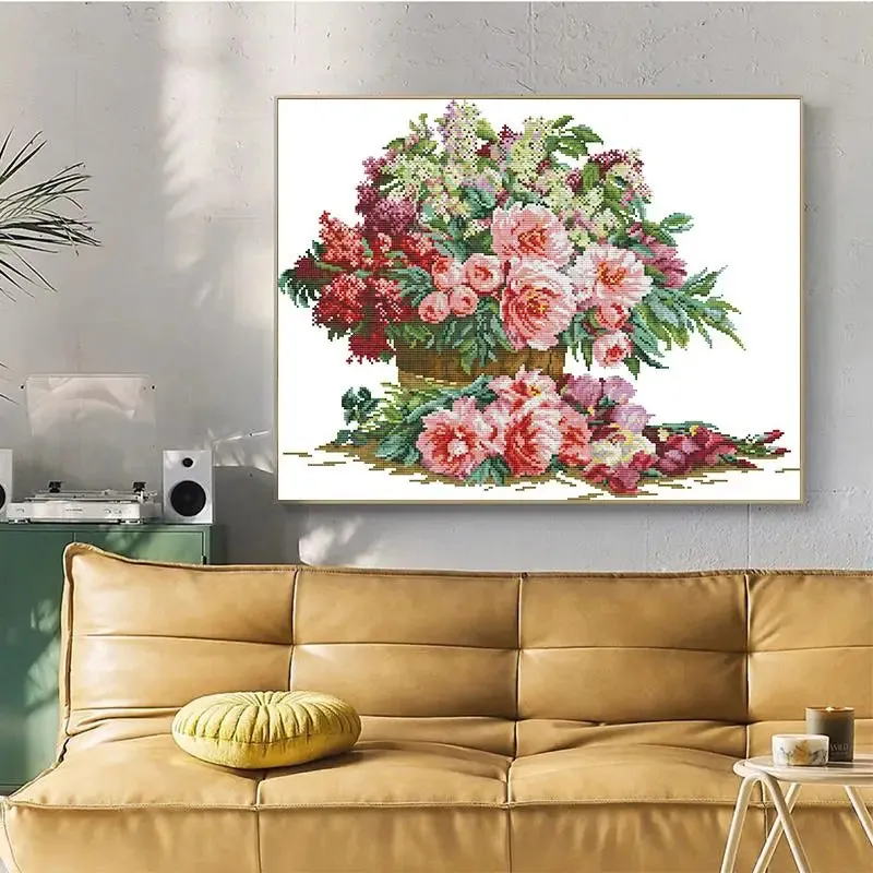 Cross Stitch Embroidery Kit Cluster of Flowers DIY Floral Patterns