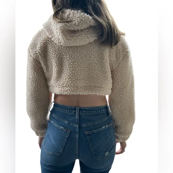 Daily Practice by Anthropologie Faux Shearling Crop Zip-Up Jacket
