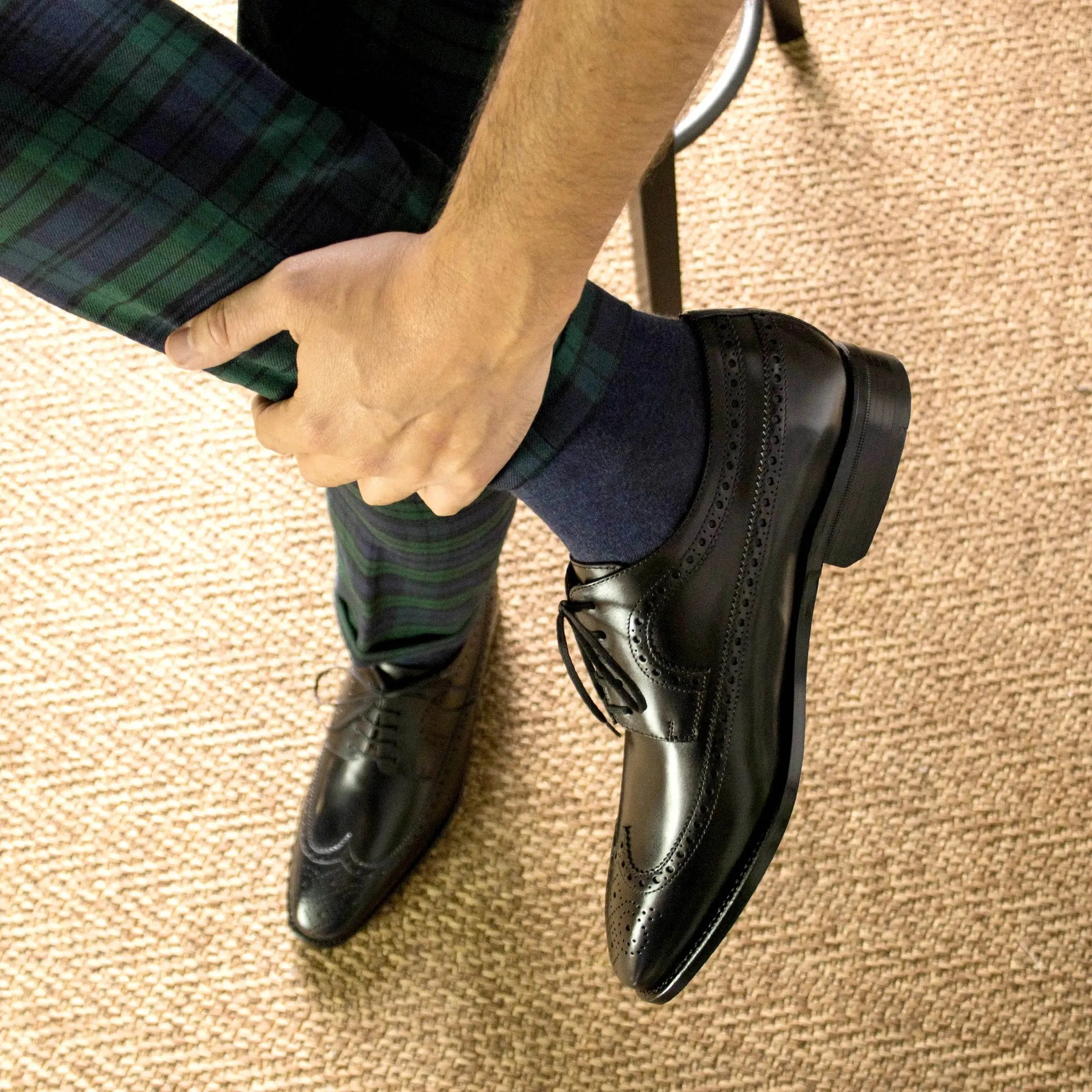 DapperFam Zephyr in Black Men's Italian Leather Longwing Blucher