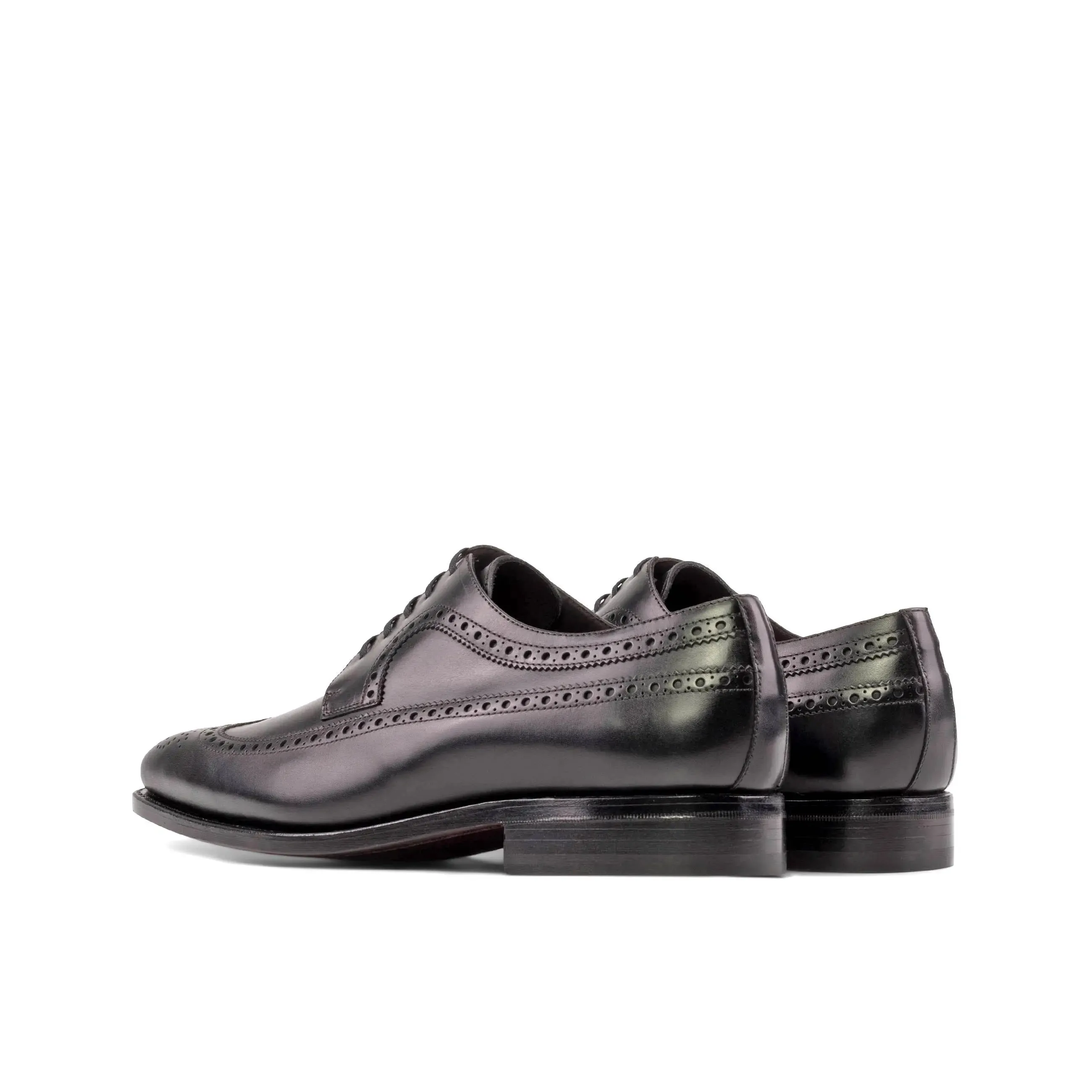 DapperFam Zephyr in Black Men's Italian Leather Longwing Blucher
