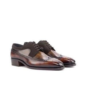 DapperFam Zephyr in Dark Brown / Brown / Fire Men's Lux Suede & Hand-Painted Patina Longwing Blucher