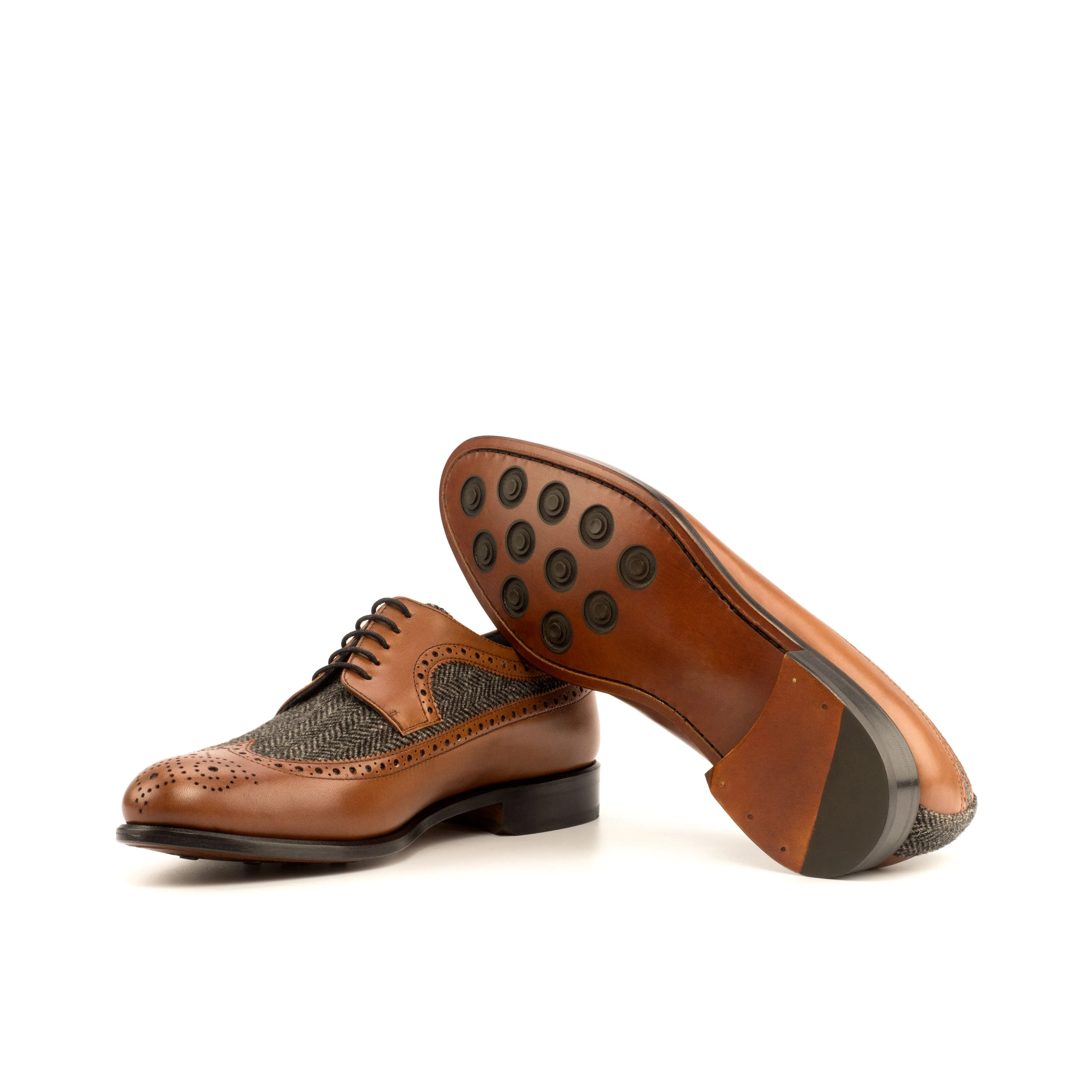 DapperFam Zephyr in Herringbone / Med Brown Men's Sartorial & Italian Leather Longwing Blucher