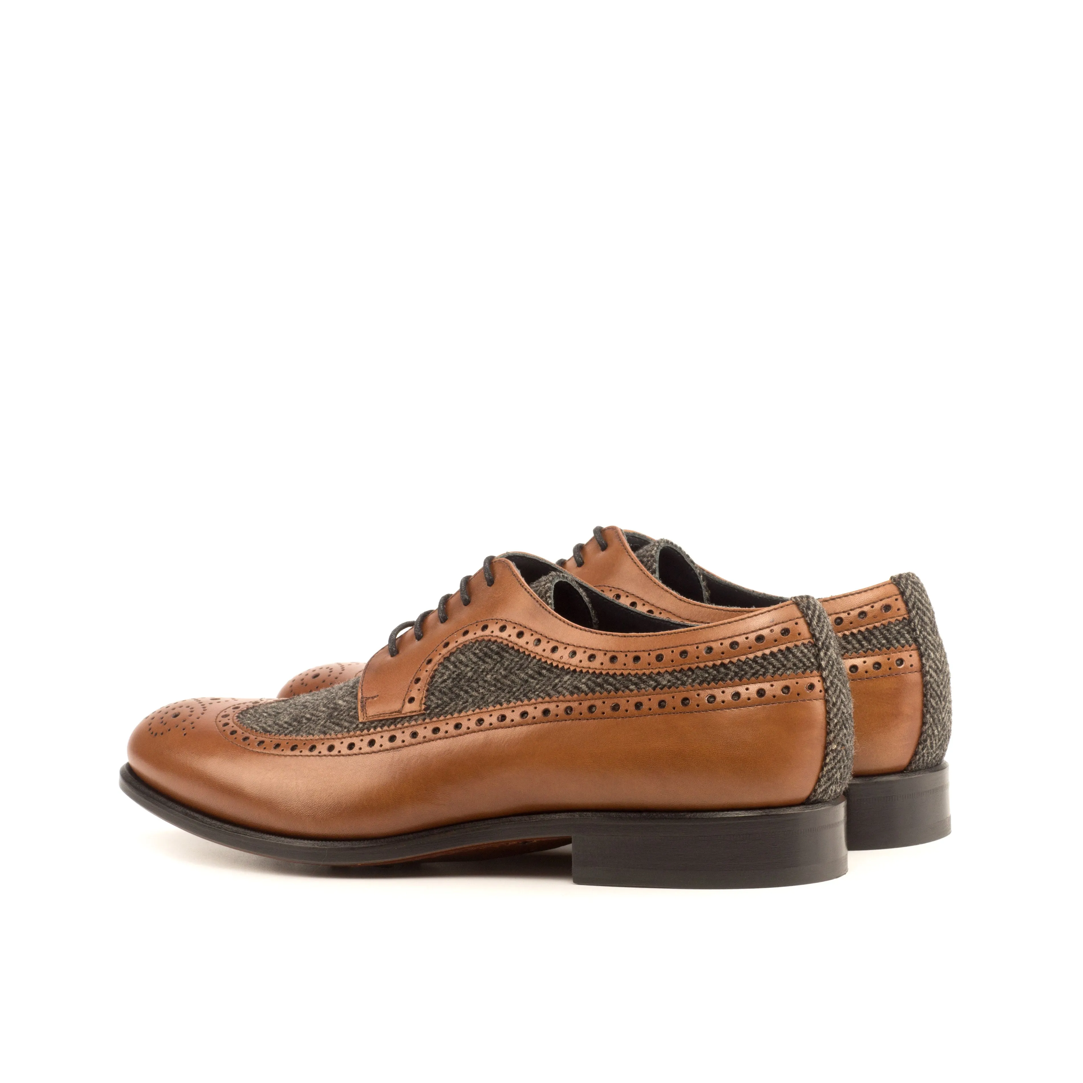 DapperFam Zephyr in Herringbone / Med Brown Men's Sartorial & Italian Leather Longwing Blucher
