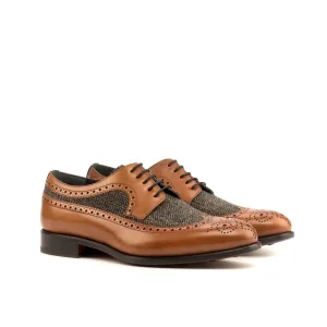 DapperFam Zephyr in Herringbone / Med Brown Men's Sartorial & Italian Leather Longwing Blucher