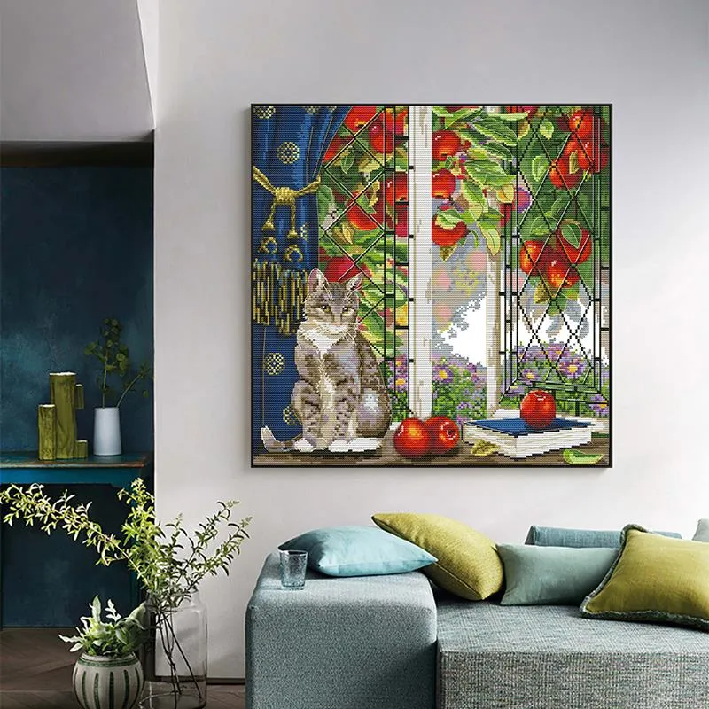 DIY Animal Pattern Cat on the Windows Cross Stitch