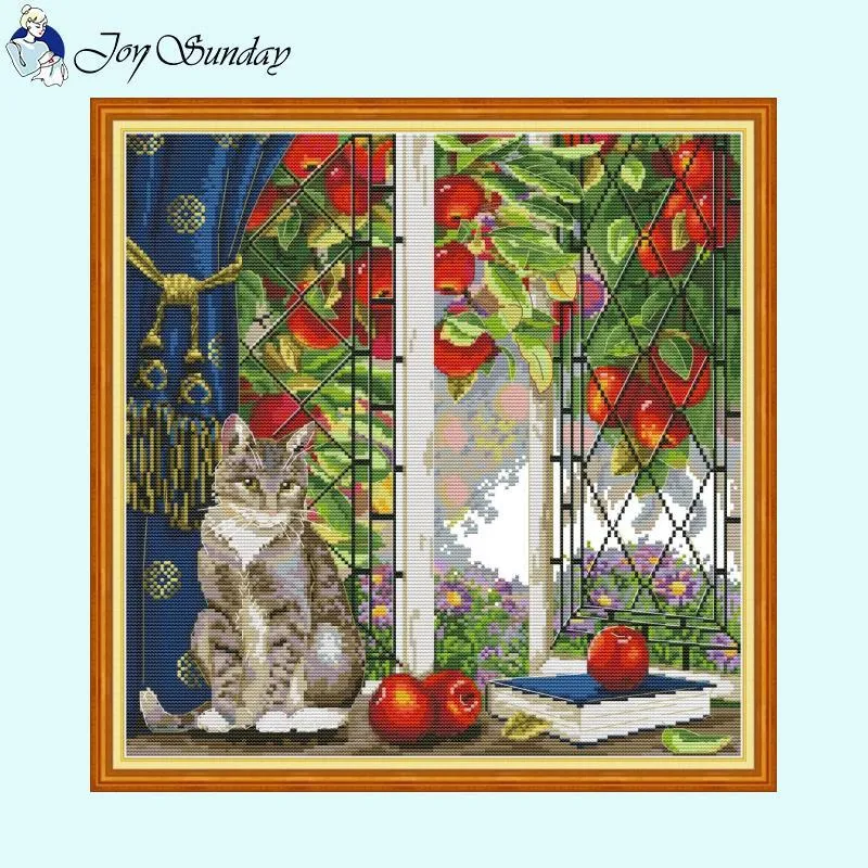DIY Animal Pattern Cat on the Windows Cross Stitch