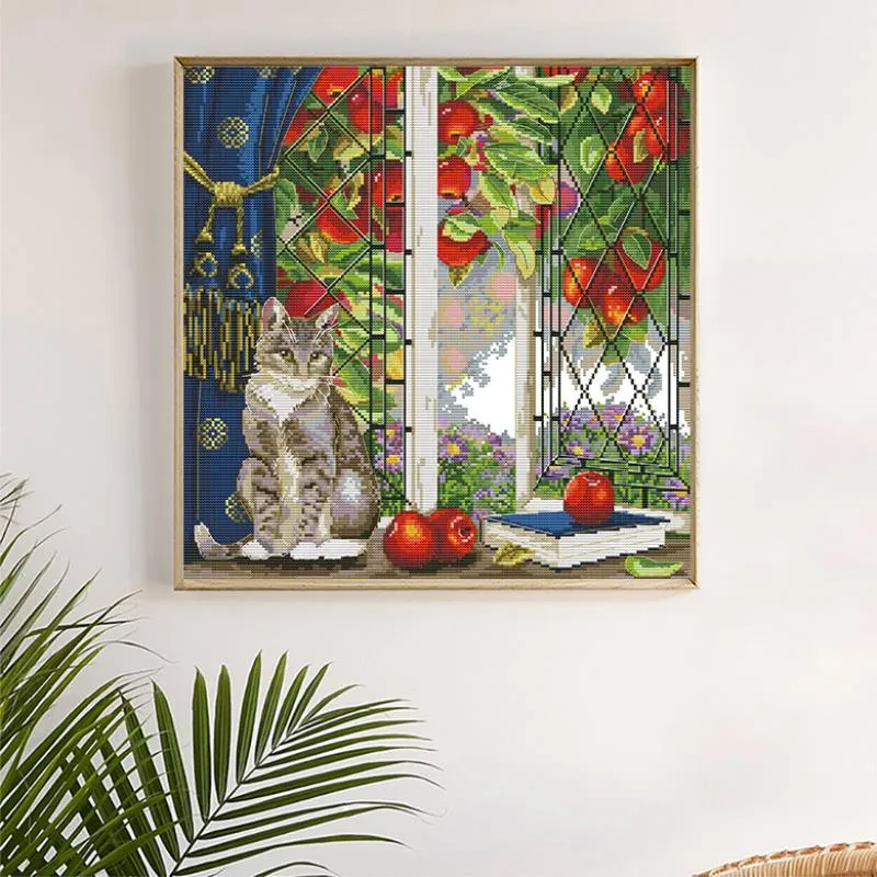 DIY Animal Pattern Cat on the Windows Cross Stitch
