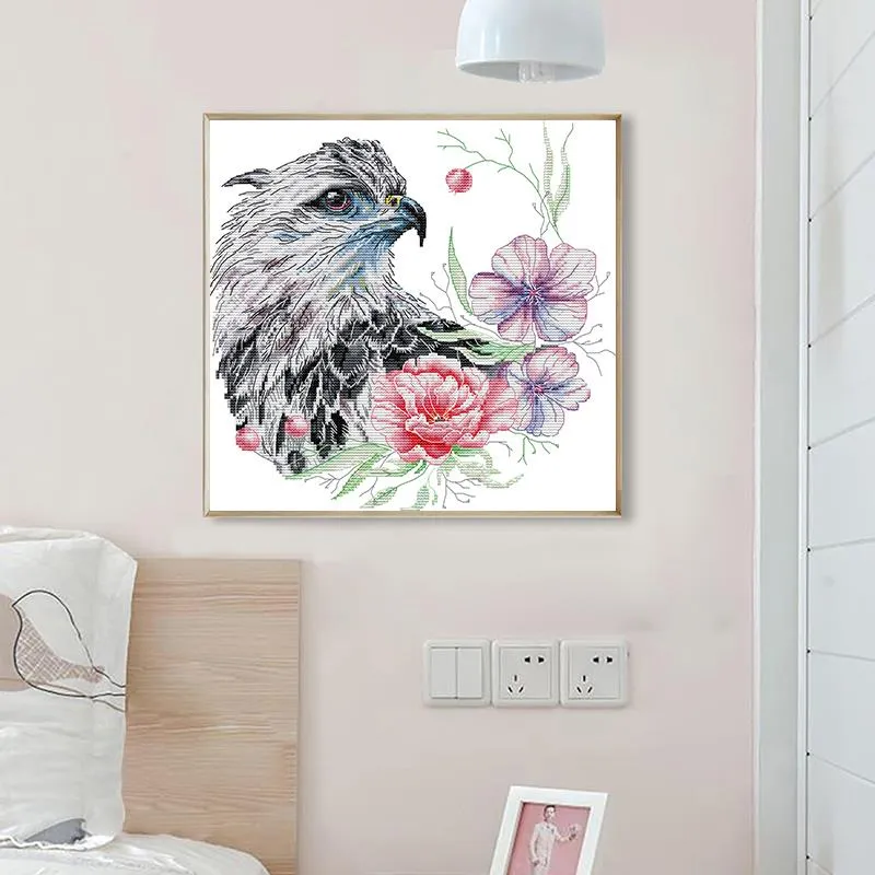 Eagle and Flowers DIY Cross Stitch