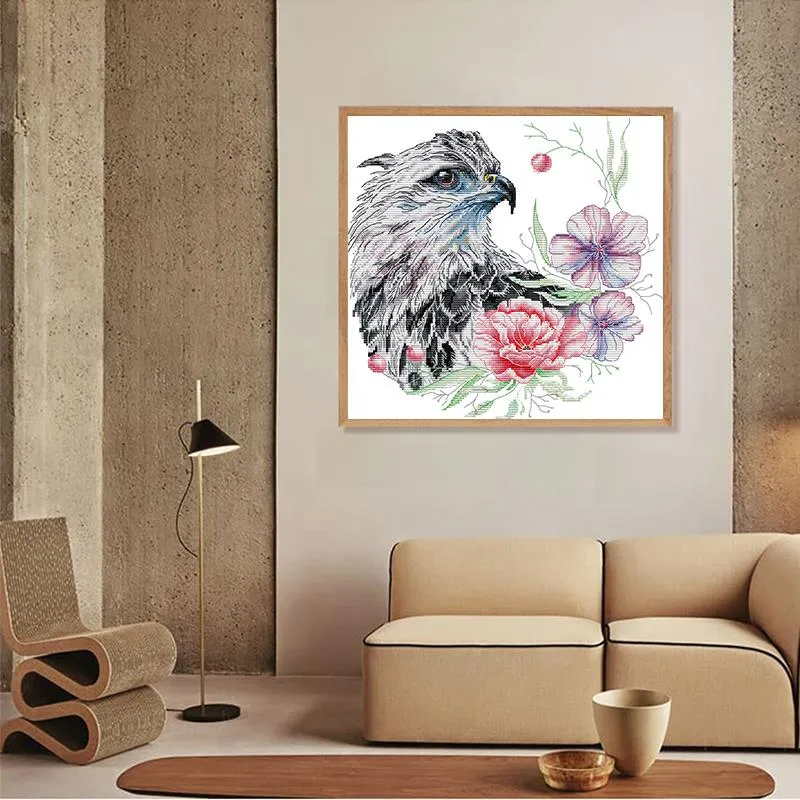 Eagle and Flowers DIY Cross Stitch