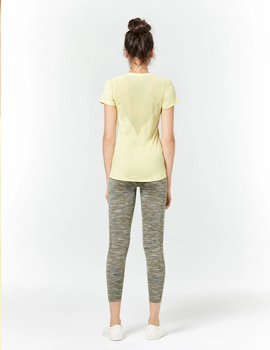 easyoga LA-VEDA Upright Cropped Tights - D65 Grass Stripe
