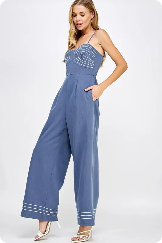 Embroidered sleeveless jumpsuit