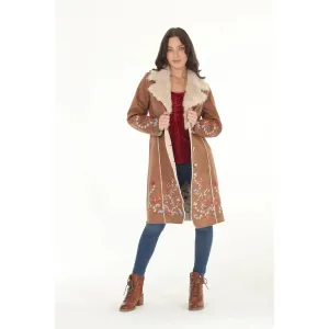 Faux Suede & Shearling Embroidered Coat
