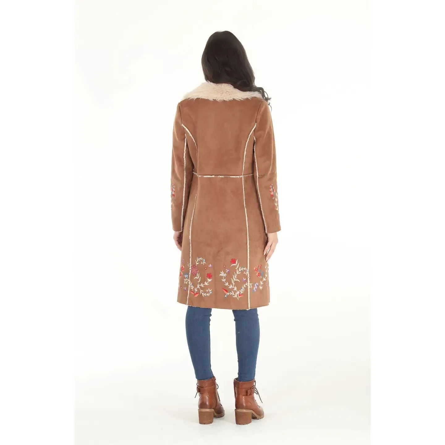 Faux Suede & Shearling Embroidered Coat