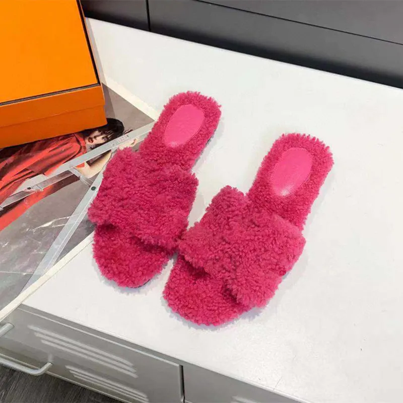 Flip-flops Sheepskin And Wool One-piece Flat-bottomed Slippers