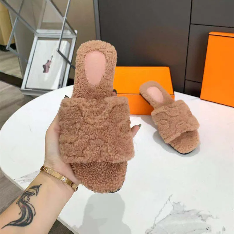 Flip-flops Sheepskin And Wool One-piece Flat-bottomed Slippers