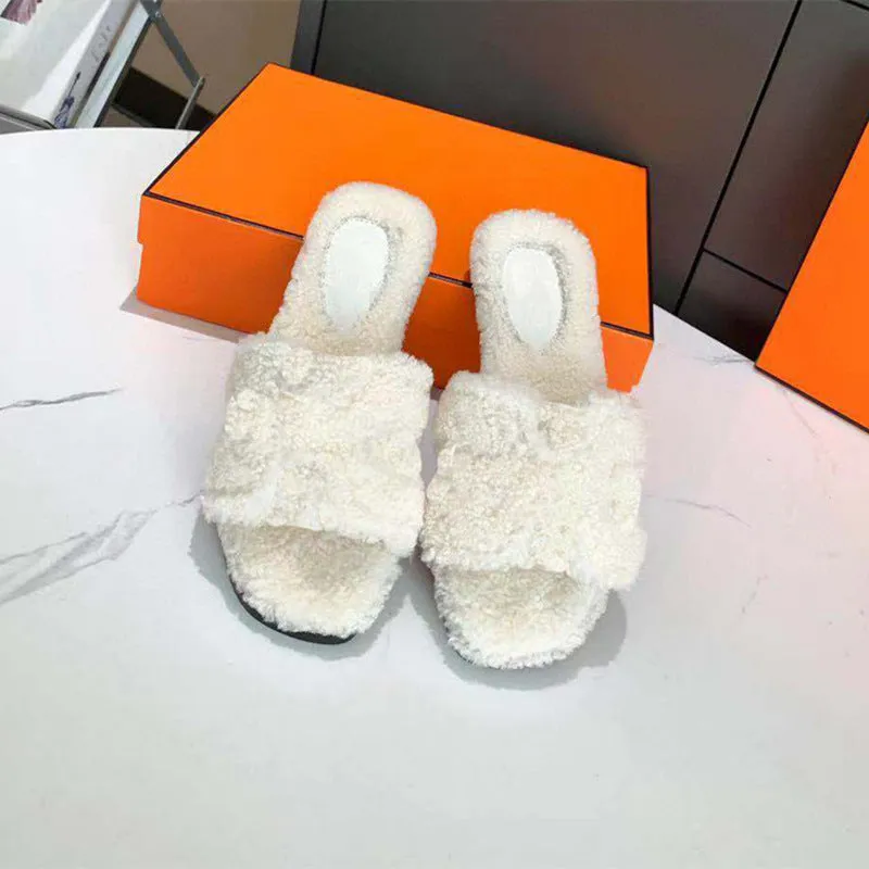 Flip-flops Sheepskin And Wool One-piece Flat-bottomed Slippers