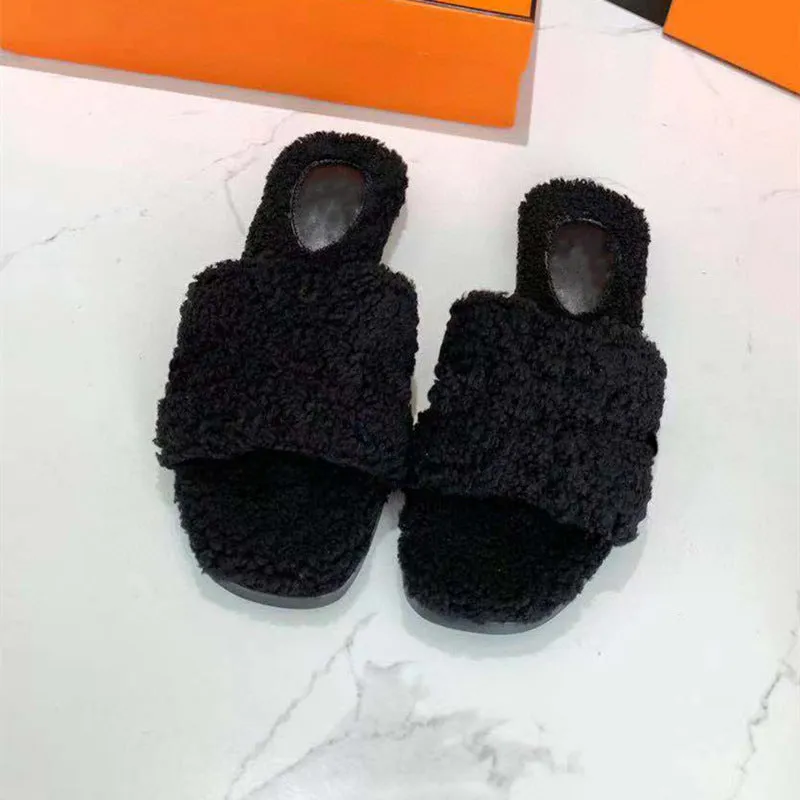 Flip-flops Sheepskin And Wool One-piece Flat-bottomed Slippers