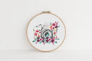 Floral Camera Cross Stitch Pattern #289