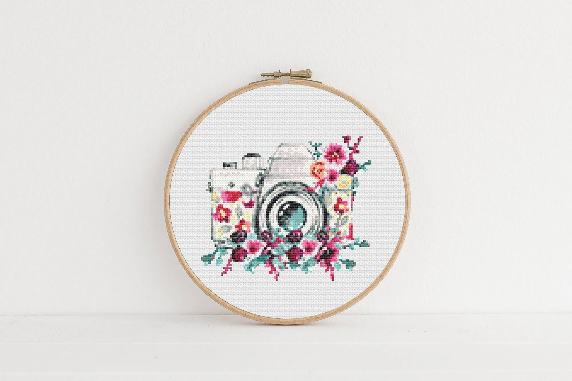 Floral Camera Cross Stitch Pattern #289