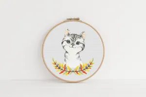 Floral Cat Cross Stitch Pattern #472