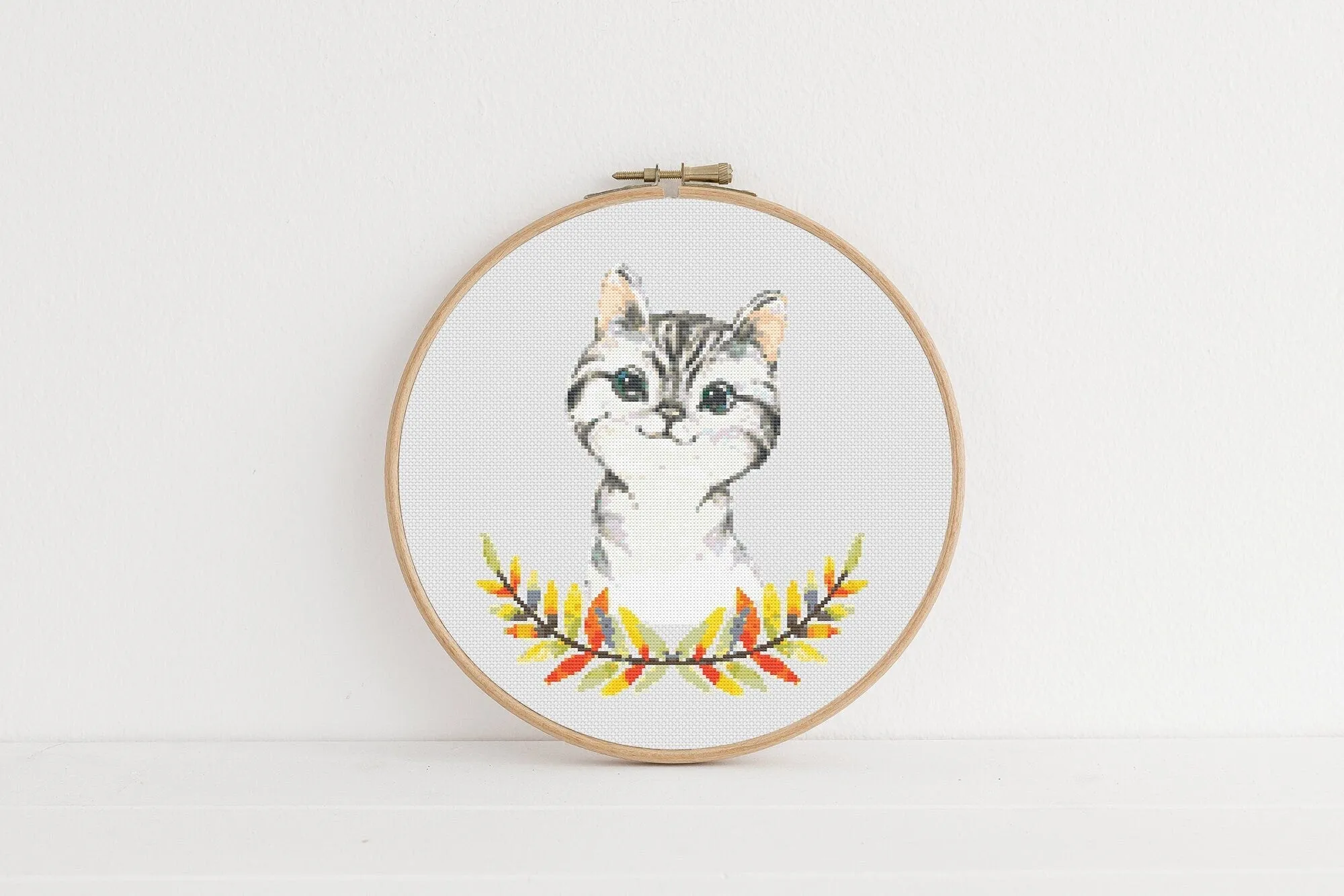 Floral Cat Cross Stitch Pattern #472