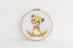 Floral Cheetah Cross Stitch Pattern #475