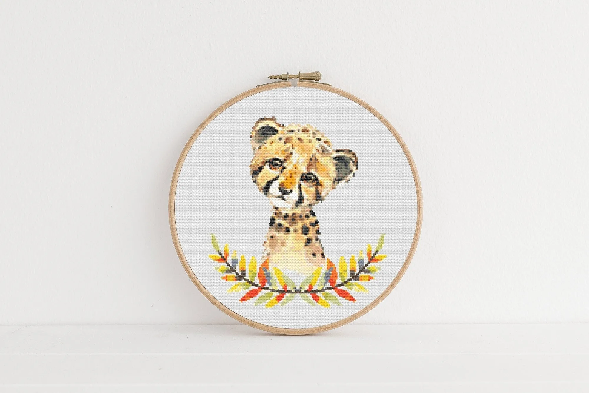 Floral Cheetah Cross Stitch Pattern #475