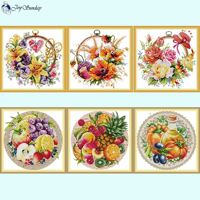 Flower Basket and Round Fruit Cross Stitch Kits