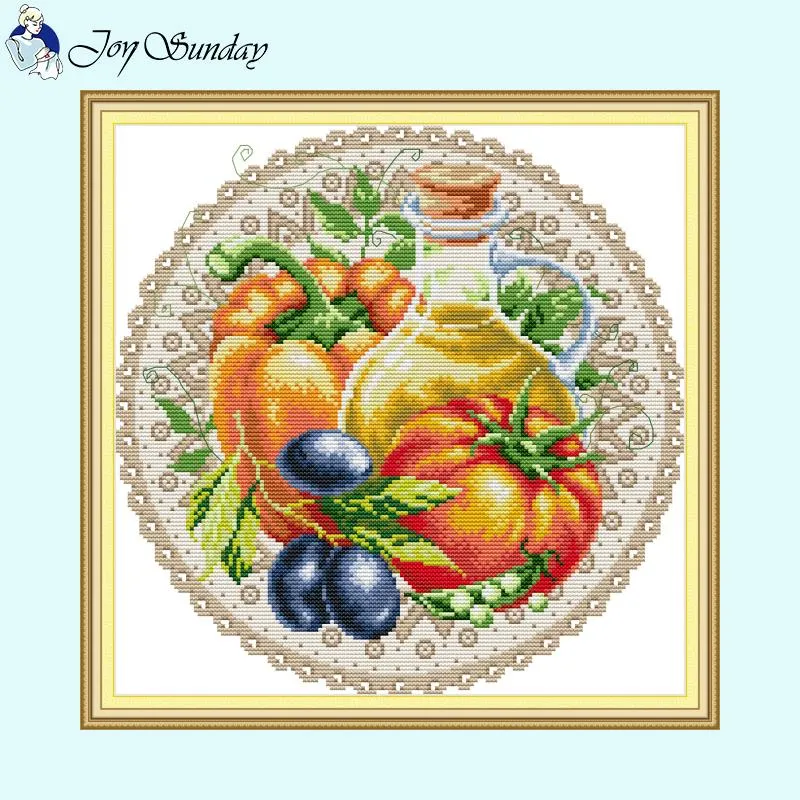Flower Basket and Round Fruit Cross Stitch Kits