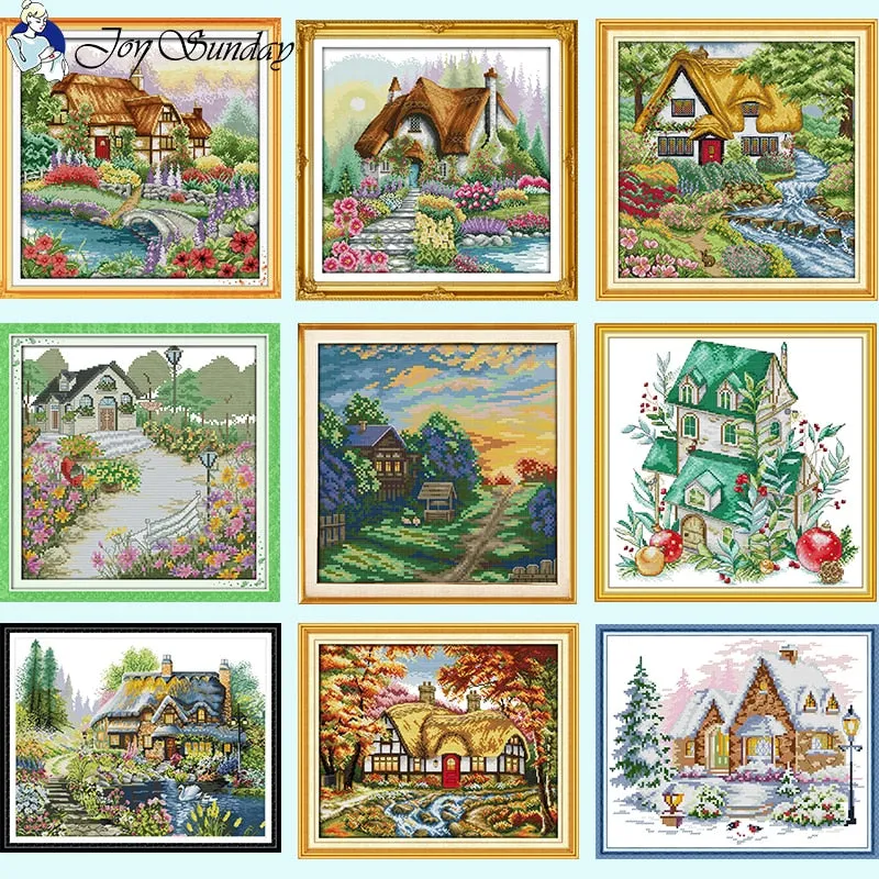 Flower Cottage Landscapes Needlework DIY Cross Stitch