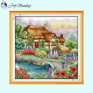 Flower Cottage Landscapes Needlework DIY Cross Stitch