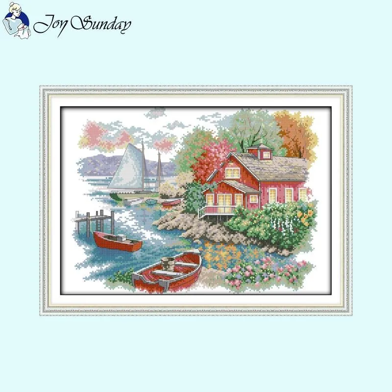Flower House Landscapes Thread DIY Cross Stitch