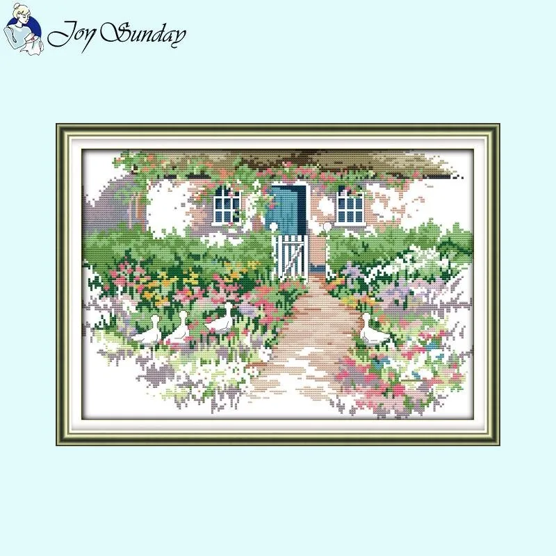 Flower House Landscapes Thread DIY Cross Stitch